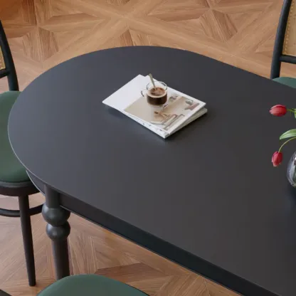 Traditional Black Free Form Wood Dining Table Image - 8