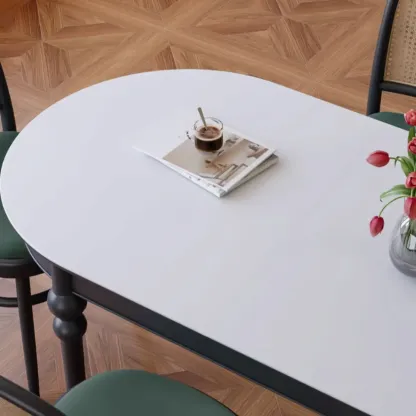 Traditional Black Free Form Wood Dining Table Image - 9