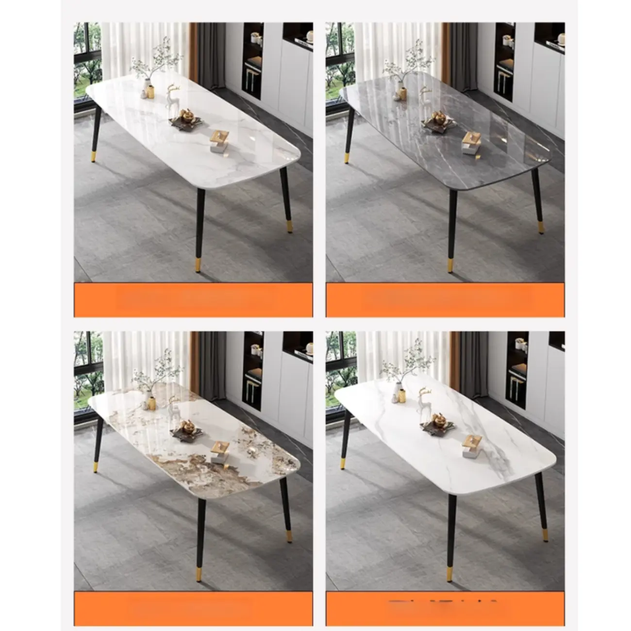 Modern Iron Base Gray Marble Rectangular Dining Table Image - 11 | homeyfad