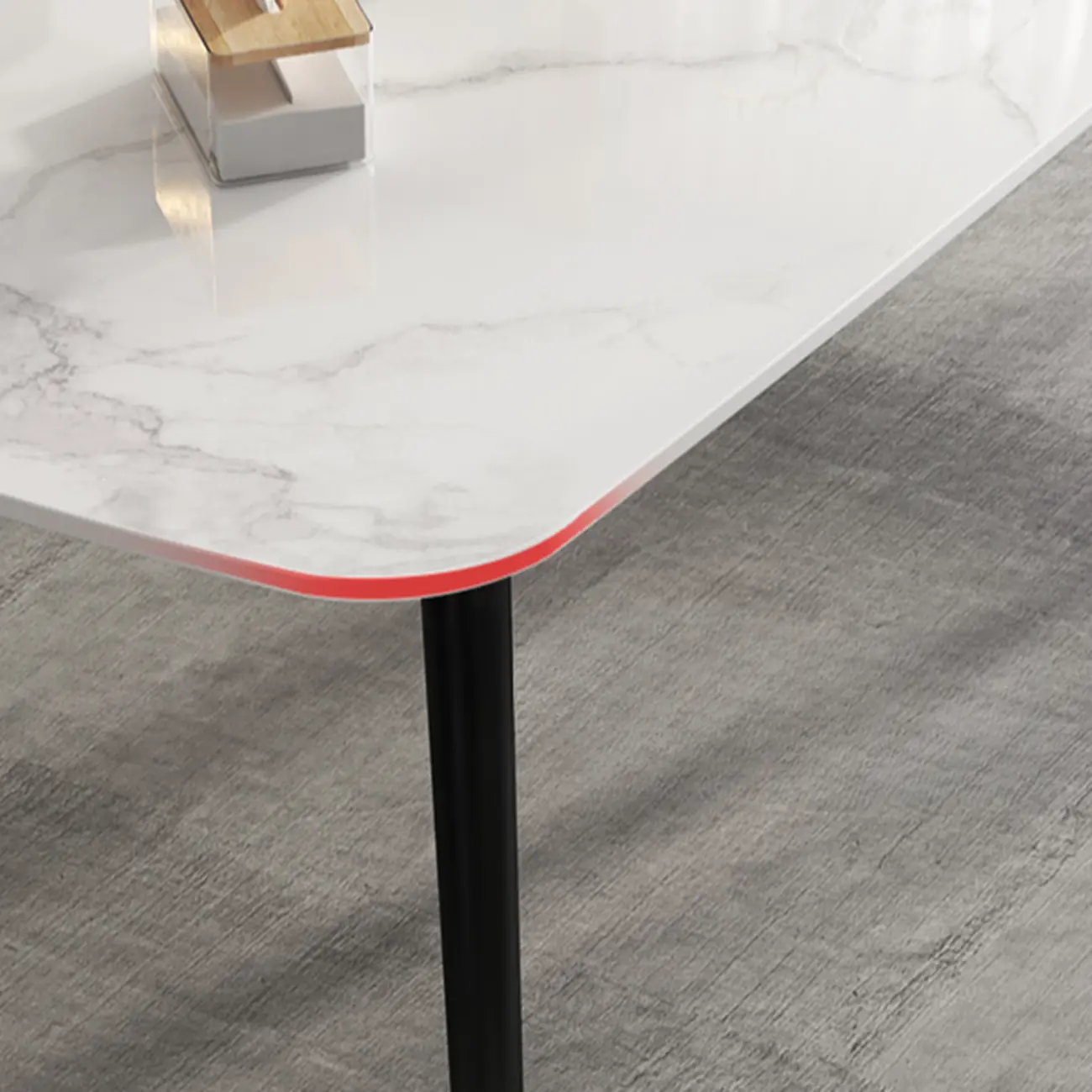 Modern Iron Base Gray Marble Rectangular Dining Table Image - 13 | homeyfad