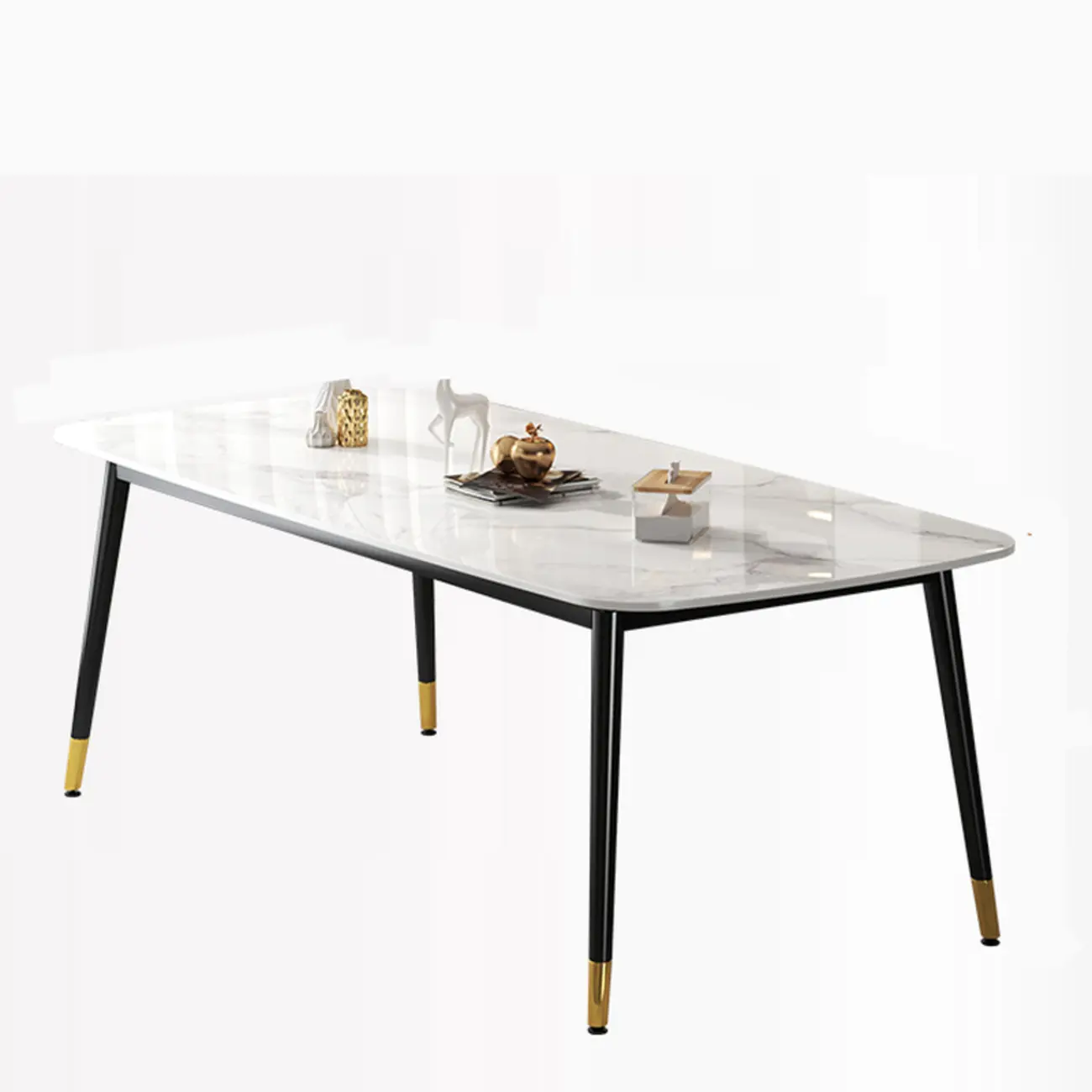 Modern Iron Base Gray Marble Rectangular Dining Table Image - 15 | homeyfad