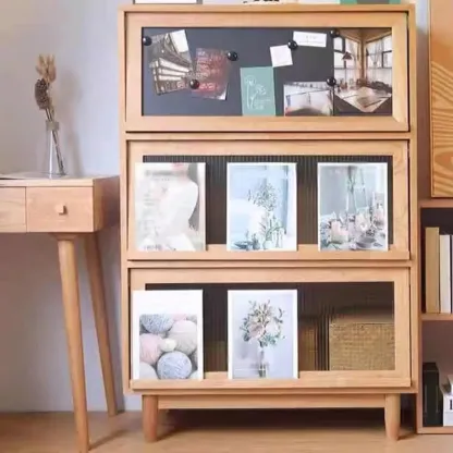 Rustic Natural Rectangle Wood Frosted Glass Storage Chests Image - 2