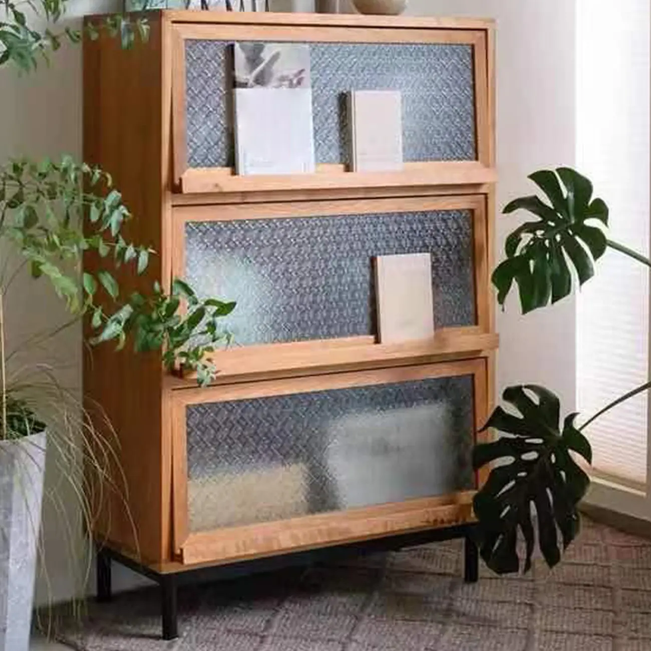 Rustic Natural Rectangle Wood Frosted Glass Storage Chests Image - 1 | homeyfad