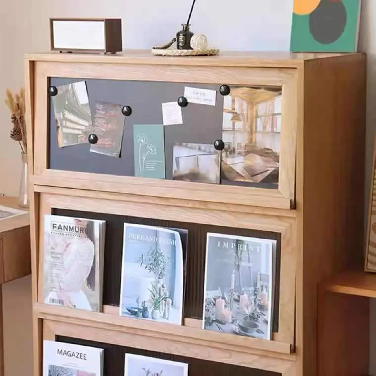 Rustic Natural Rectangle Wood Frosted Glass Storage Chests Image - 6