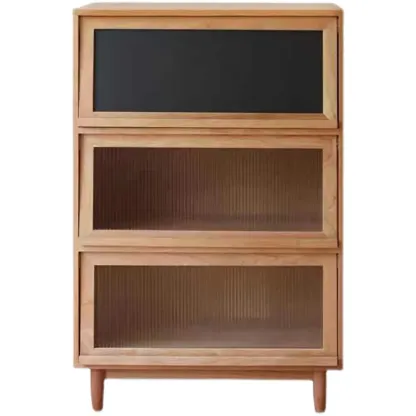 Rustic Natural Rectangle Wood Frosted Glass Storage Chests Image - 10