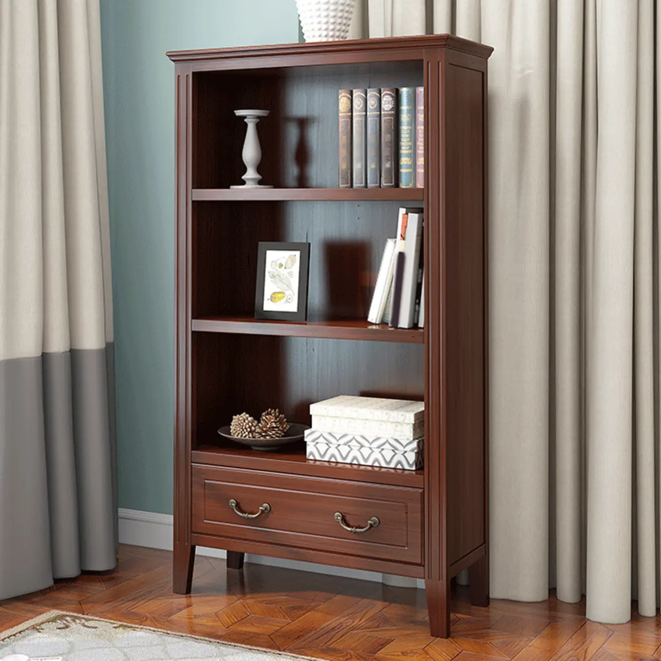 Classic White Wooden Open Storage Display Cabinet for Study Image - 2 | homeyfad