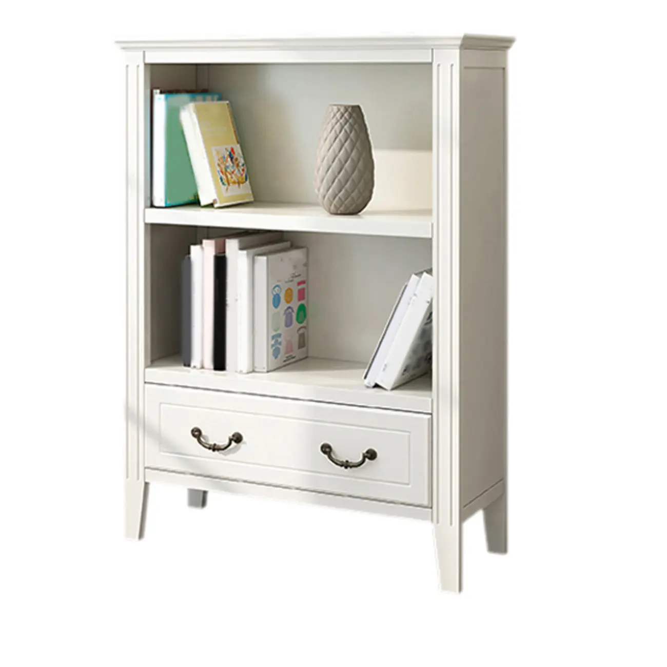 Classic White Wooden Open Storage Display Cabinet for Study Image - 6 | homeyfad