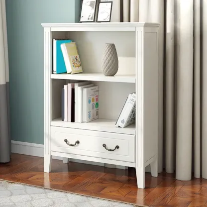 Classic White Wooden Open Storage Display Cabinet for Study Image - 7