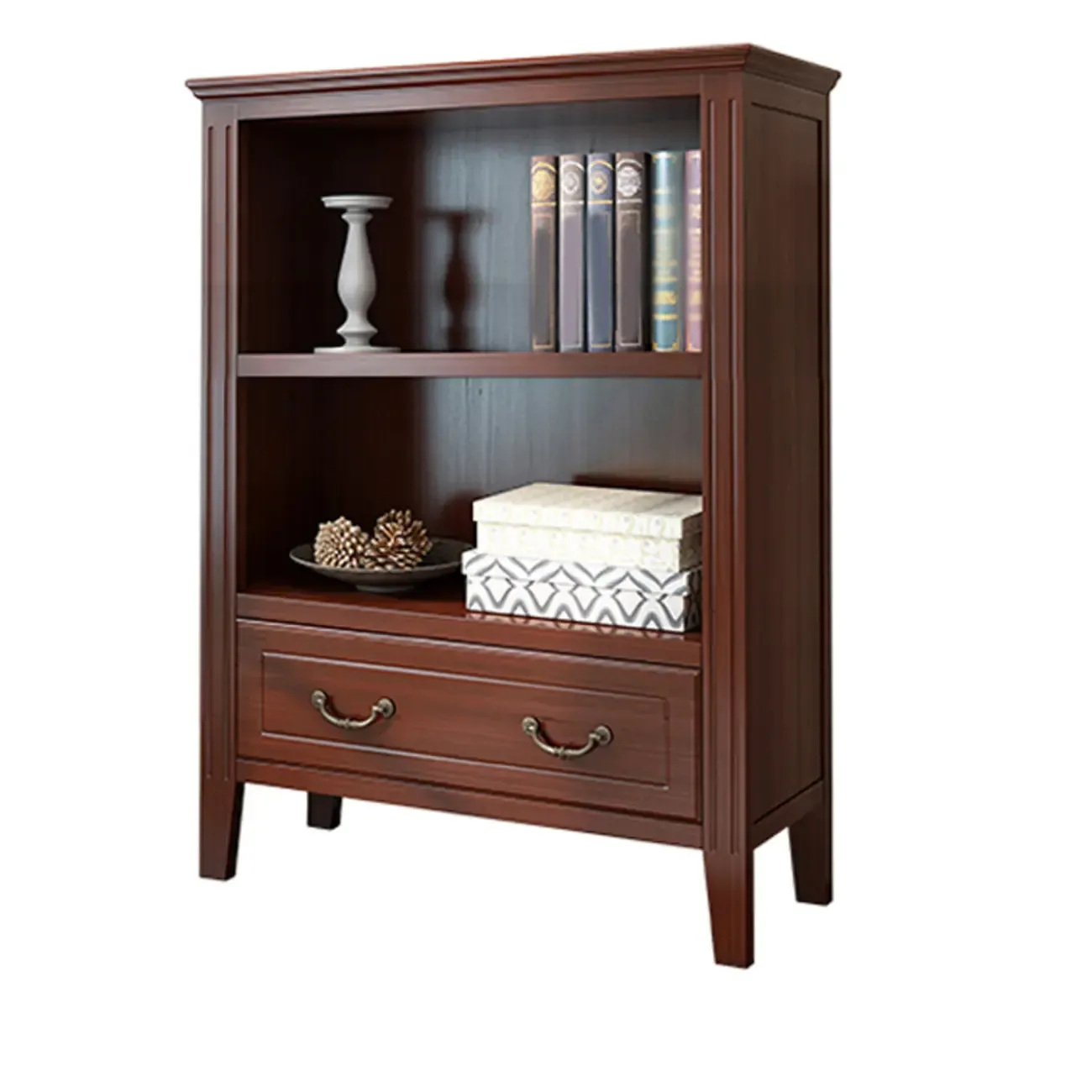 Classic White Wooden Open Storage Display Cabinet for Study Image - 8