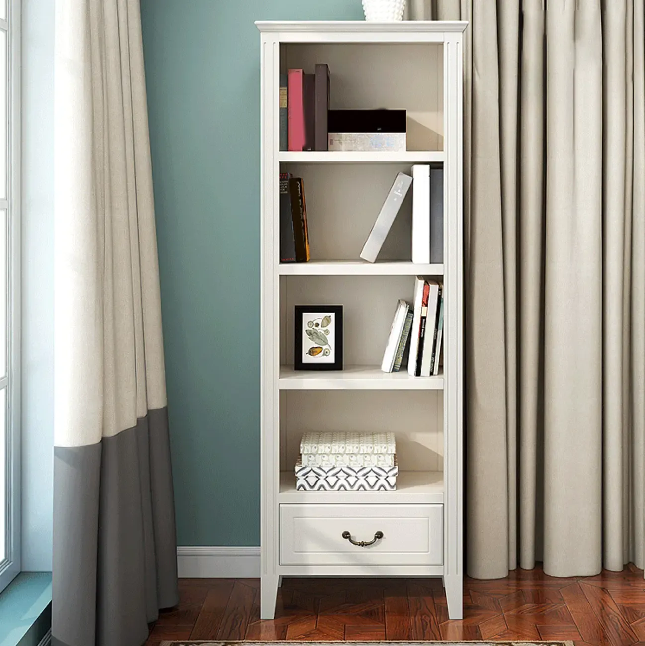 Classic White Wooden Open Storage Display Cabinet for Study Image - 3