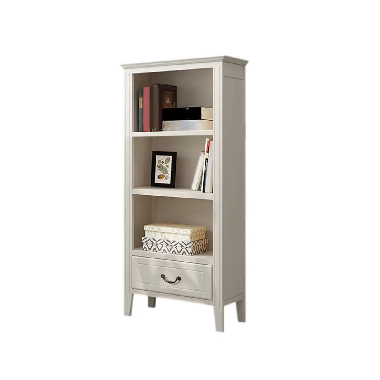Classic White Wooden Open Storage Display Cabinet for Study Image - 9