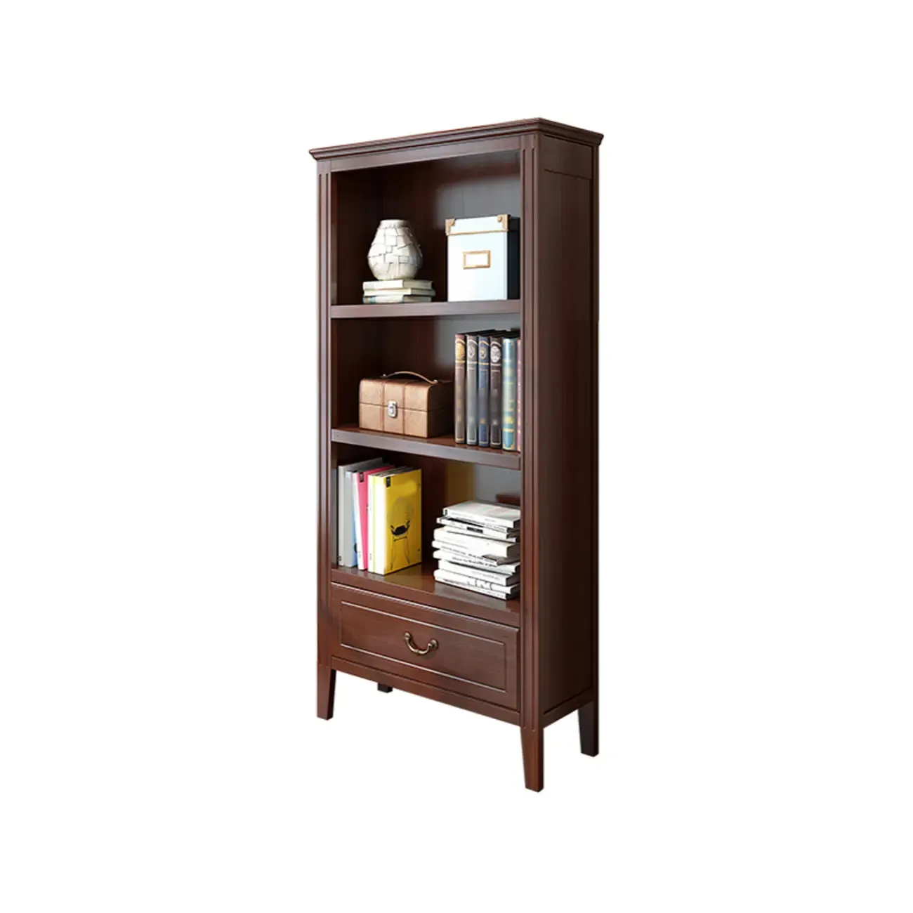 Classic White Wooden Open Storage Display Cabinet for Study Image - 10