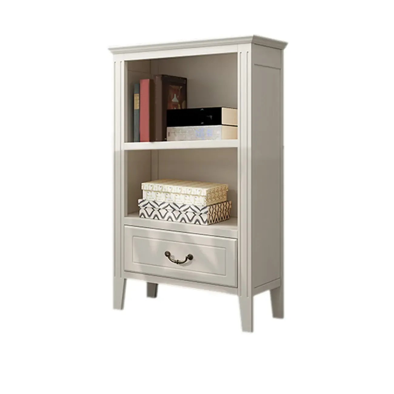 Classic White Wooden Open Storage Display Cabinet for Study Image - 11