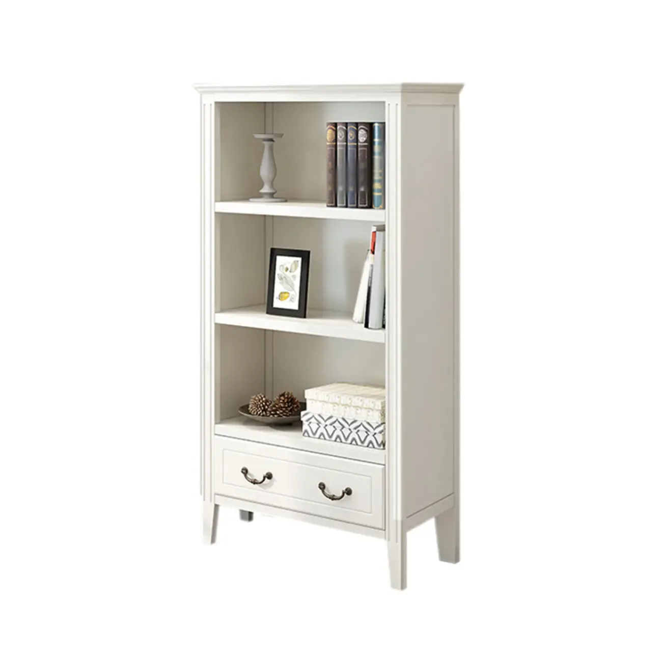Classic White Wooden Open Storage Display Cabinet for Study Image - 12