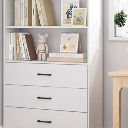 Narrow Modern Nut-Brown Wooden 3-Shelf Bookcase with Cabinet Image - 9