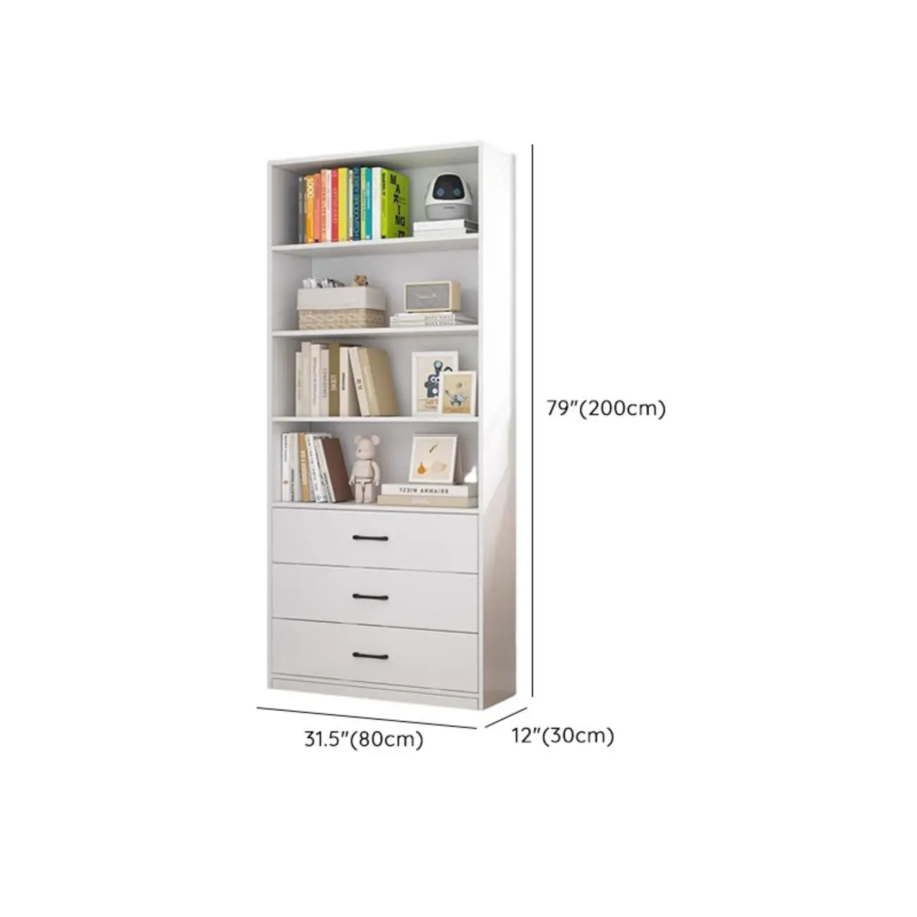 Narrow Modern Nut-Brown Wooden 3-Shelf Bookcase with Cabinet Image - 15 | homeyfad