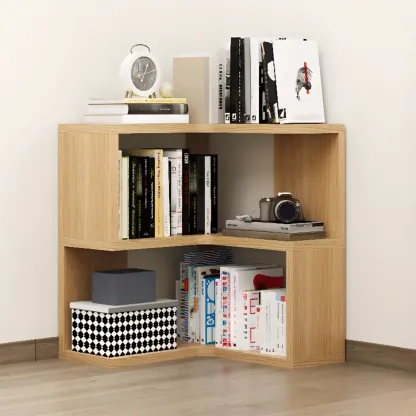 Modern White L-shaped Open Back Wooden Corner Bookcase Image - 2