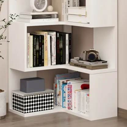 Modern White L-shaped Open Back Wooden Corner Bookcase Image - 4