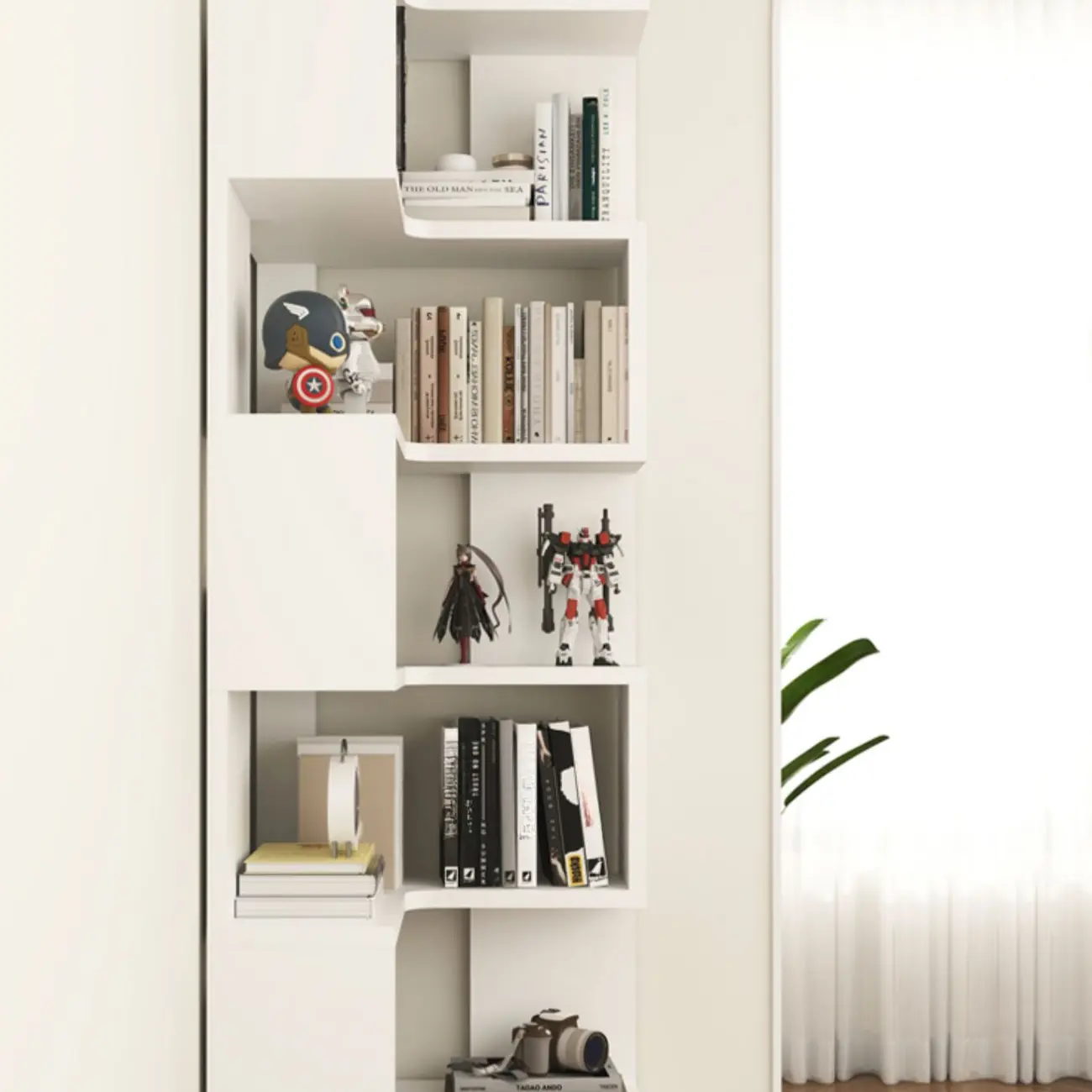 Modern White L-shaped Open Back Wooden Corner Bookcase Image - 10 | homeyfad