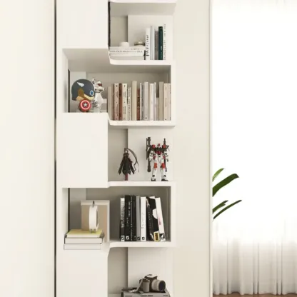 Modern White L-shaped Open Back Wooden Corner Bookcase Image - 10