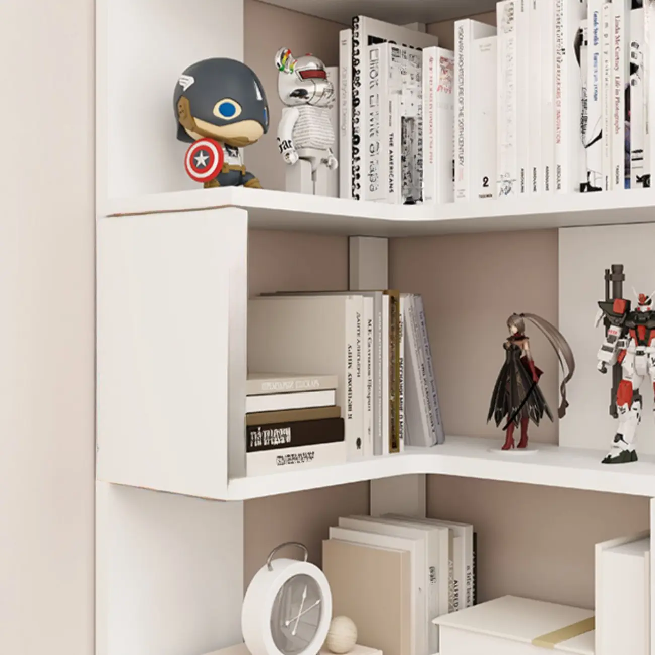Modern White L-shaped Open Back Wooden Corner Bookcase Image - 11 | homeyfad