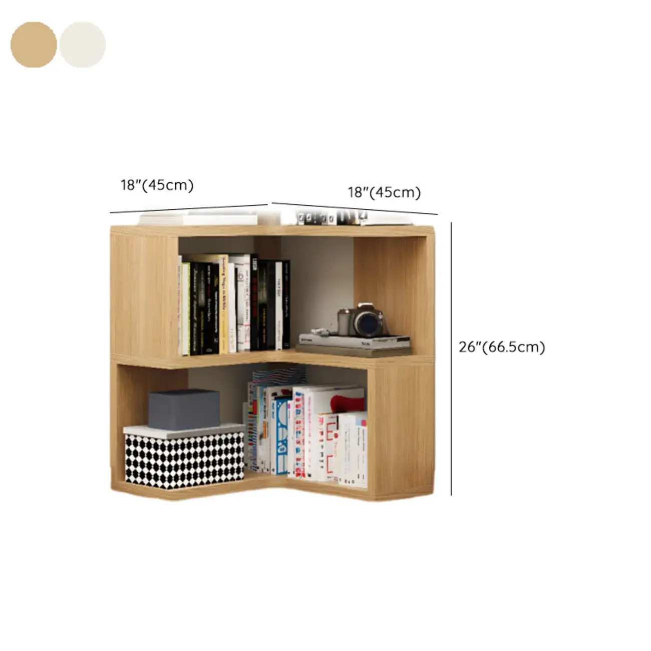 Modern White L-shaped Open Back Wooden Corner Bookcase #size