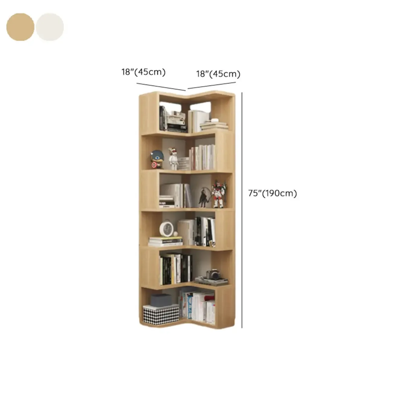 Modern White L-shaped Open Back Wooden Corner Bookcase Image - 24