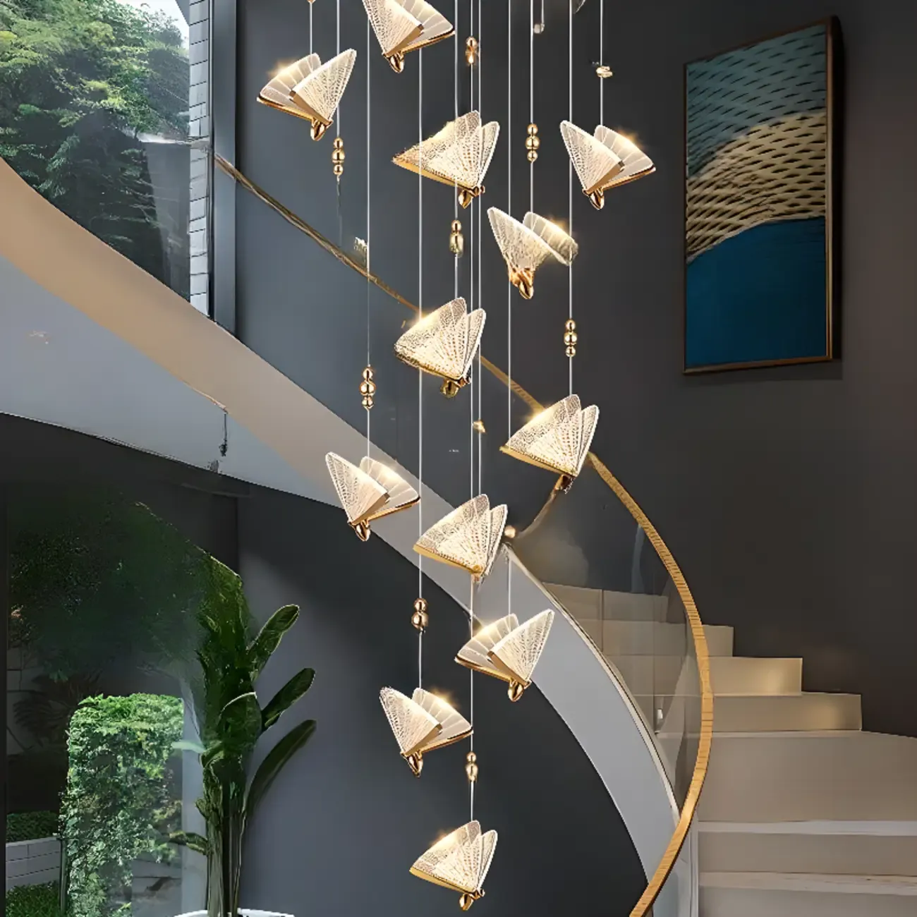 Modern Crystal Linear Butterfly Chandelier Light with Remote  Image - 4