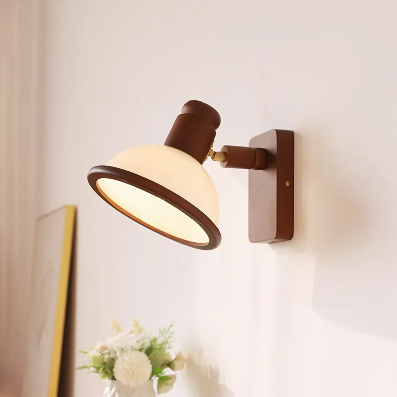 Modern Mini Walnut Glass LED Wall Sconce for Living Room  Image - 1