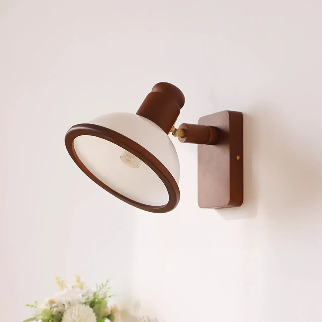 Modern Mini Walnut Glass LED Wall Sconce for Living Room  Image - 2