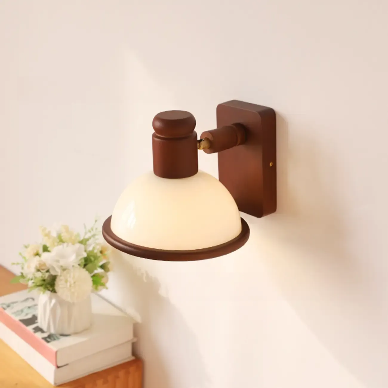 Modern Mini Walnut Glass LED Wall Sconce for Living Room  Image - 4