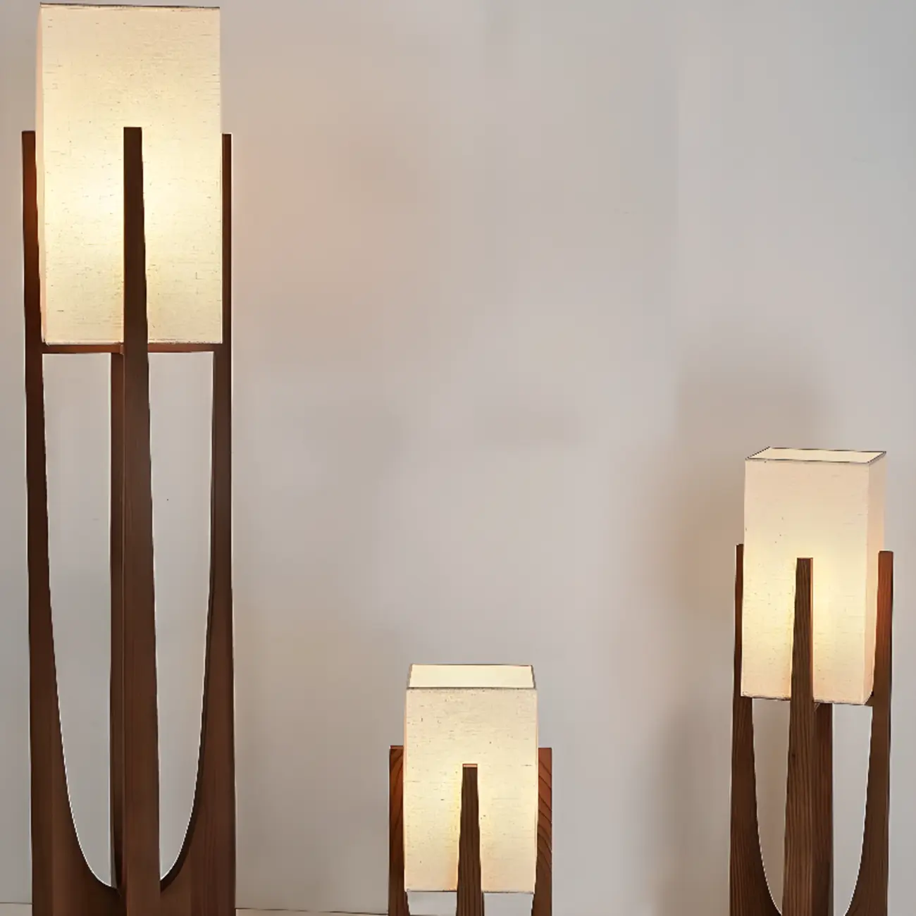 Vintage Wooden Torch LED Floor Lamps with Fabric Shade  Image - 1 | homeyfad
