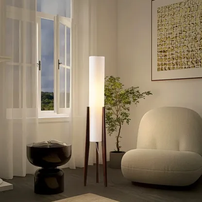 Vintage Wooden Torch LED Floor Lamps with Fabric Shade  Image - 3