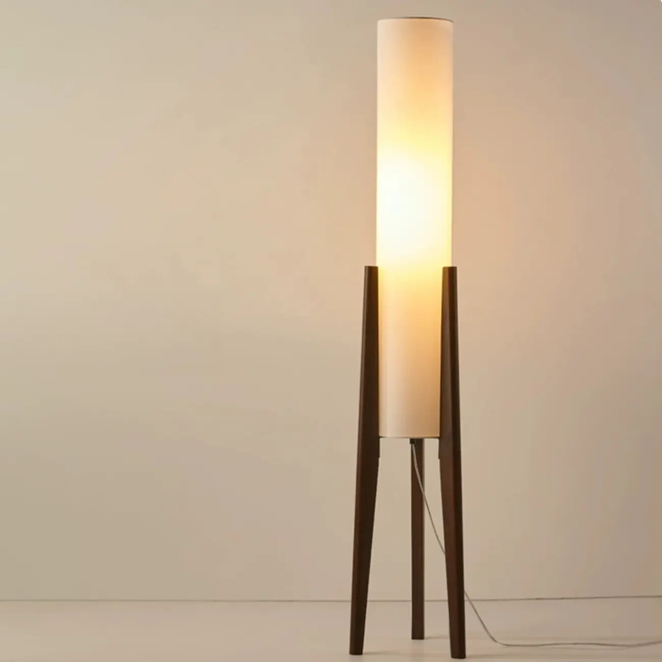 Vintage Wooden Torch LED Floor Lamps with Fabric Shade  Image - 4 | homeyfad