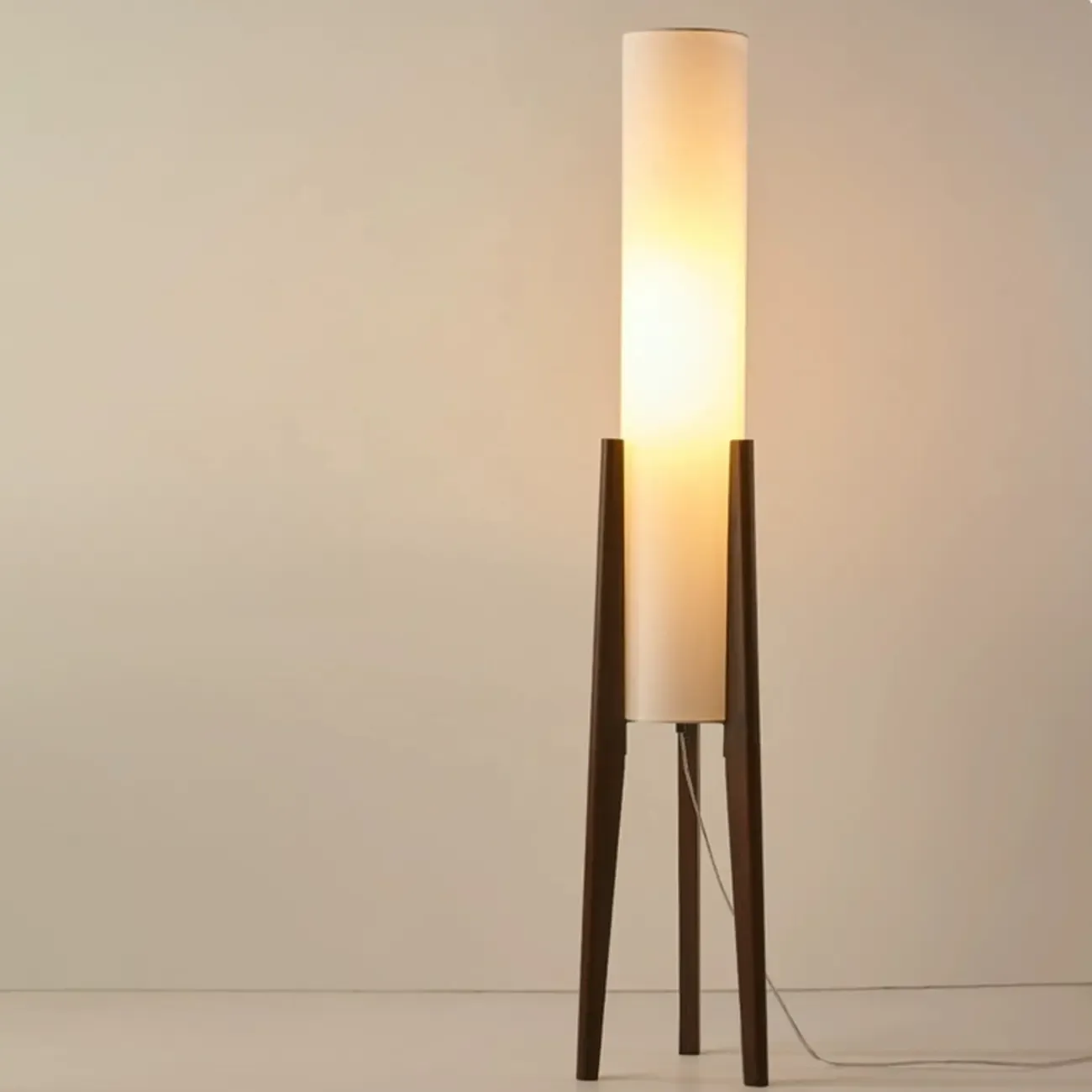 Vintage Wooden Torch LED Floor Lamps with Fabric Shade  Image - 4