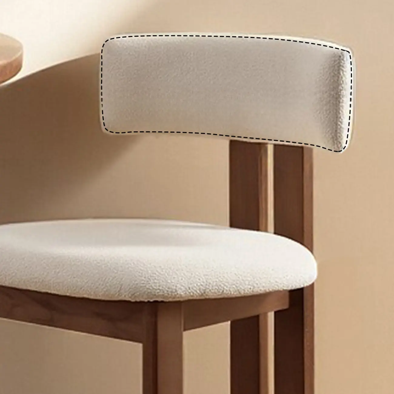 White Boucle Fabric Brown Wood Armless Bar Stools | homeyfad