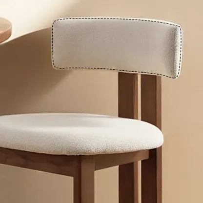 White Boucle Fabric Brown Wood Armless Bar Stools