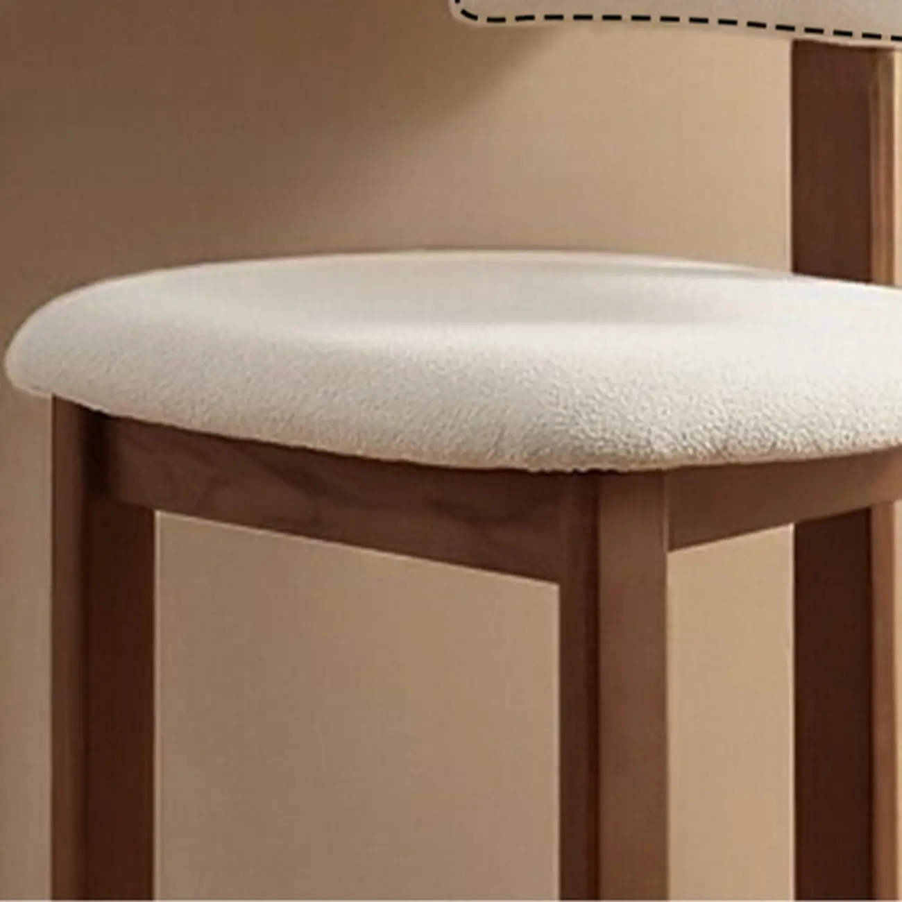 White Boucle Fabric Brown Wood Armless Bar Stools | homeyfad