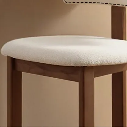 White Boucle Fabric Brown Wood Armless Bar Stools