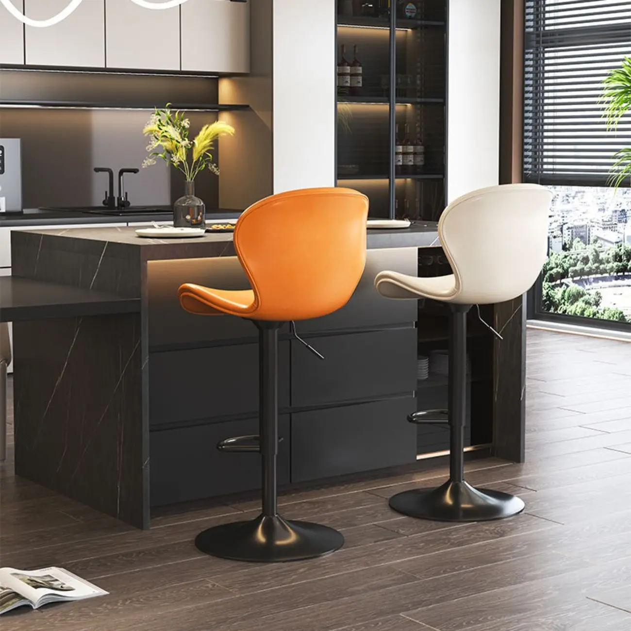 Modern Saddle Pedestal Swivel Adjustable Bar Stools | homeyfad