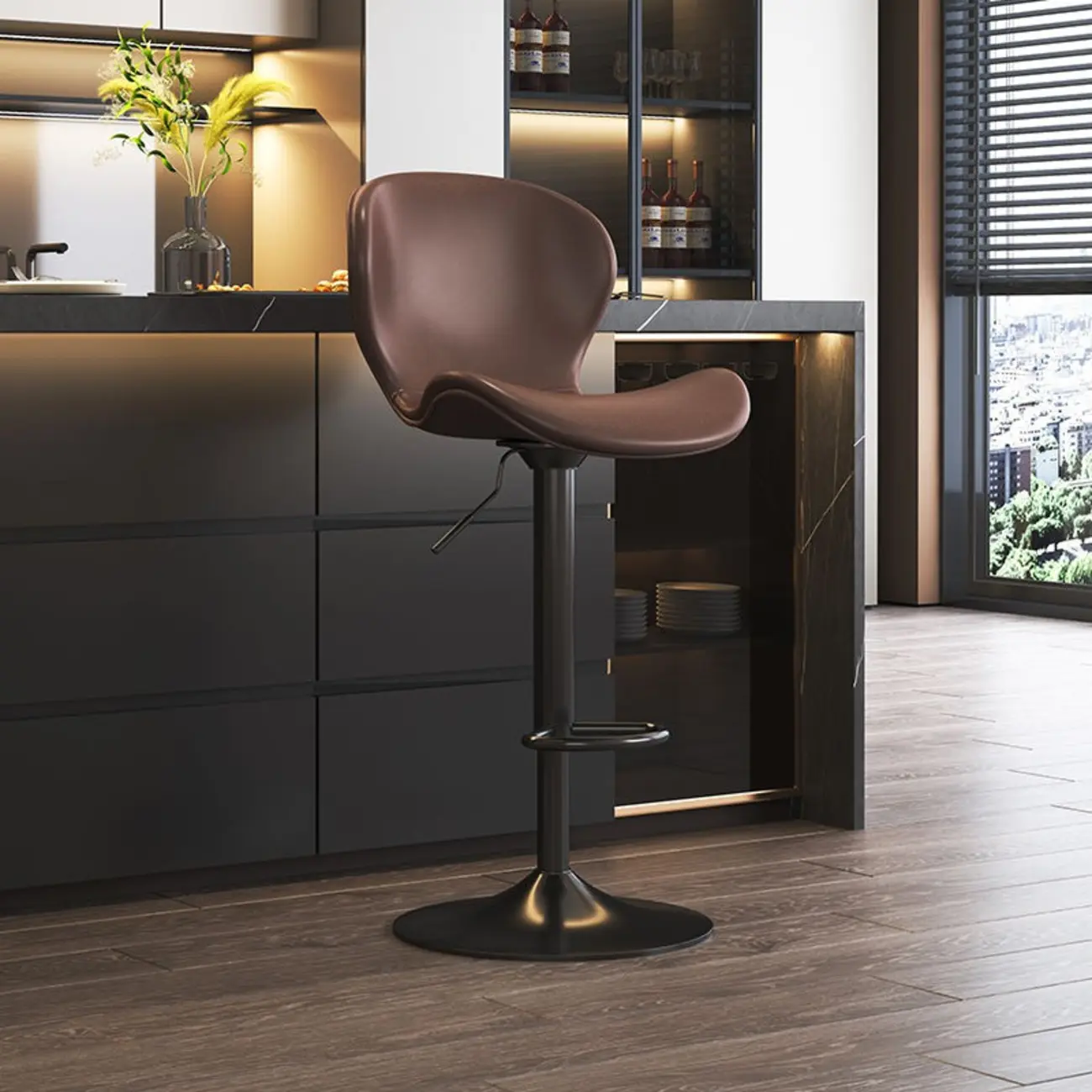 Modern Saddle Pedestal Swivel Adjustable Bar Stools | homeyfad