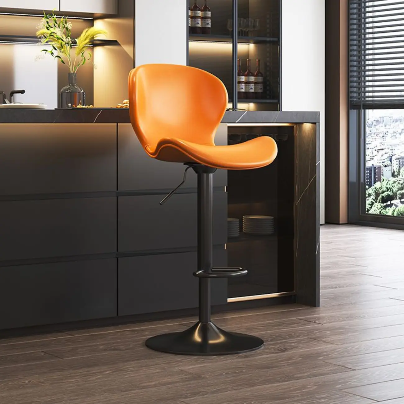 Modern Saddle Pedestal Swivel Adjustable Bar Stools | homeyfad