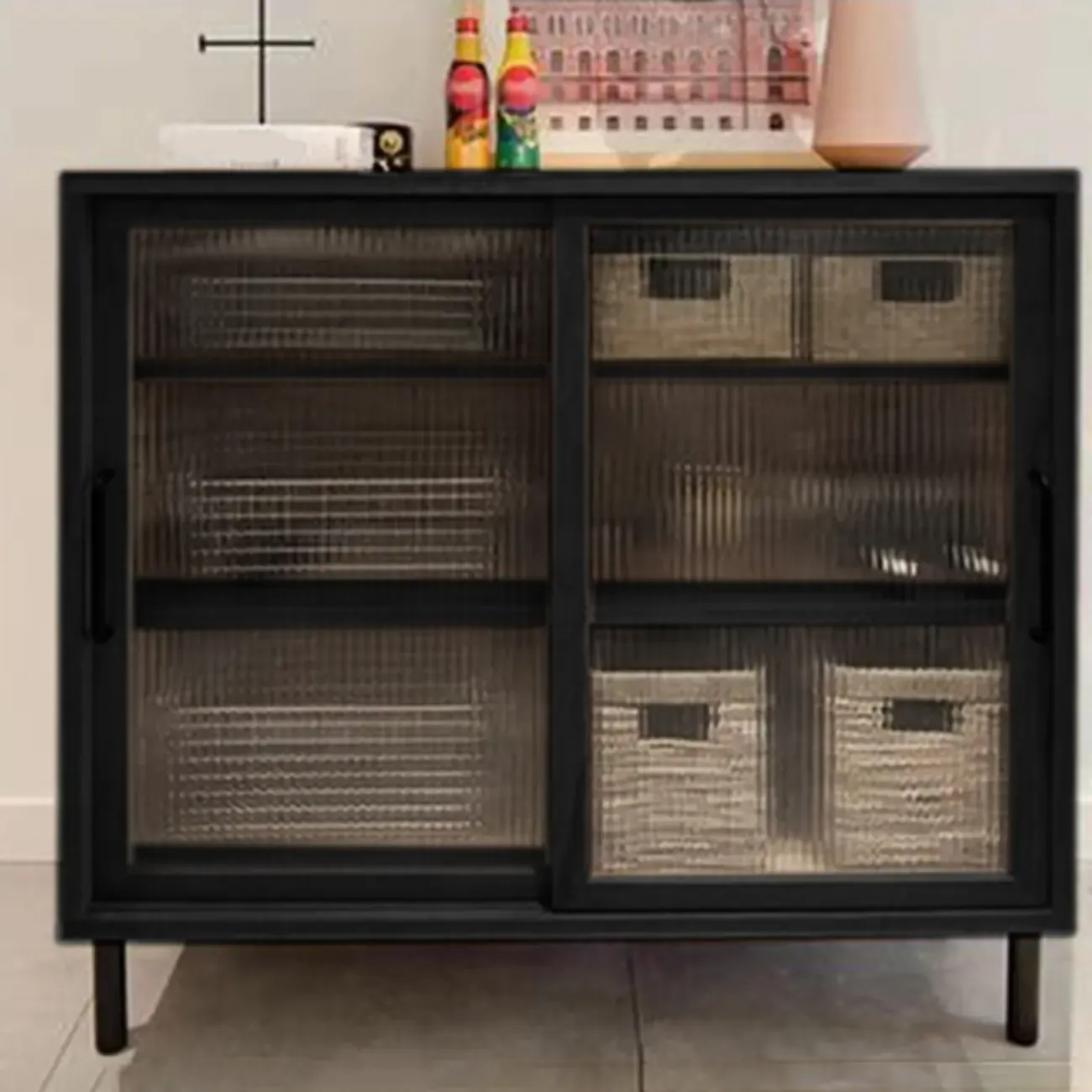 Modern Natural Wooden Sliding Glass Storage Cabinet | HomeyFad