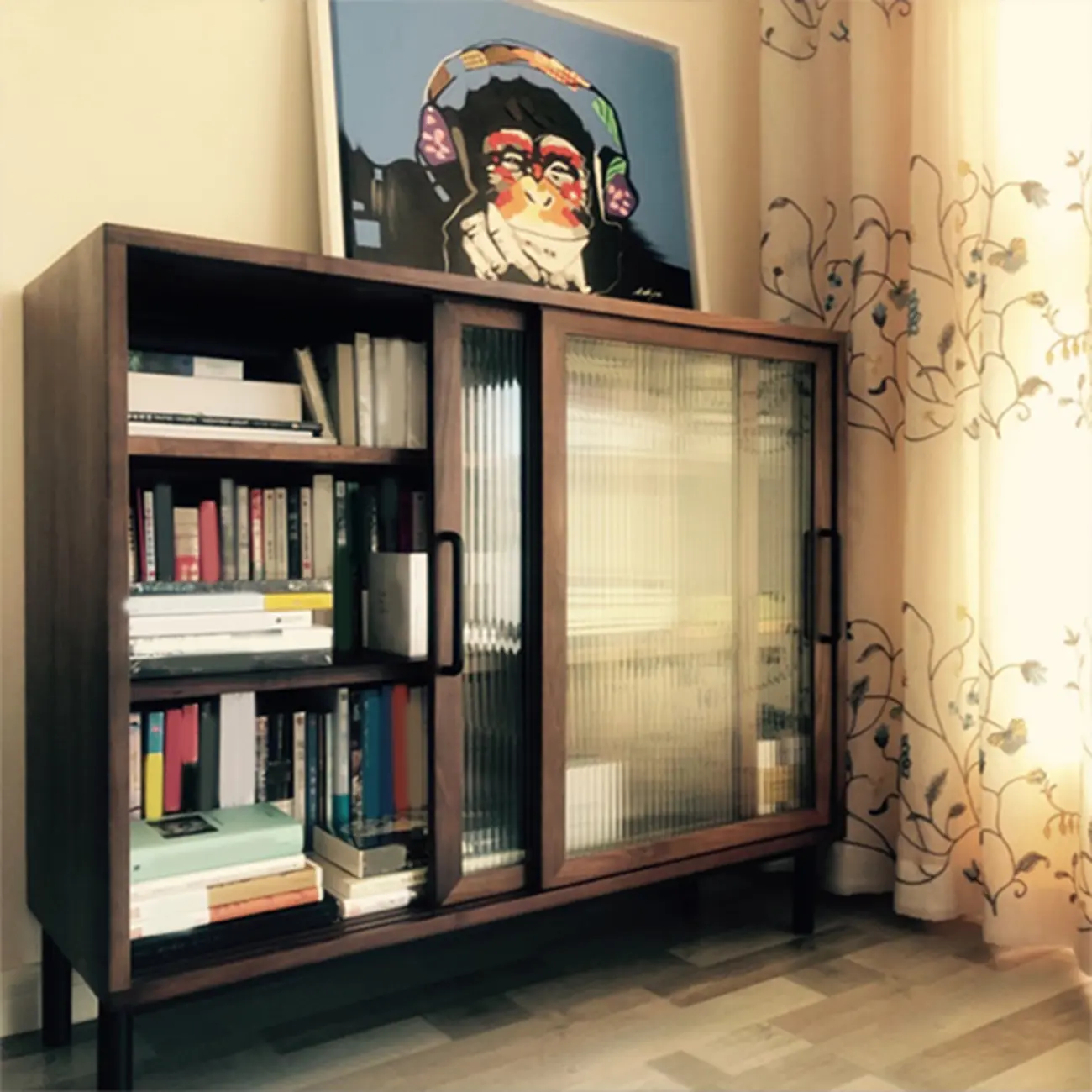 Modern Natural Wooden Sliding Glass Storage Cabinet Image - 3 | homeyfad