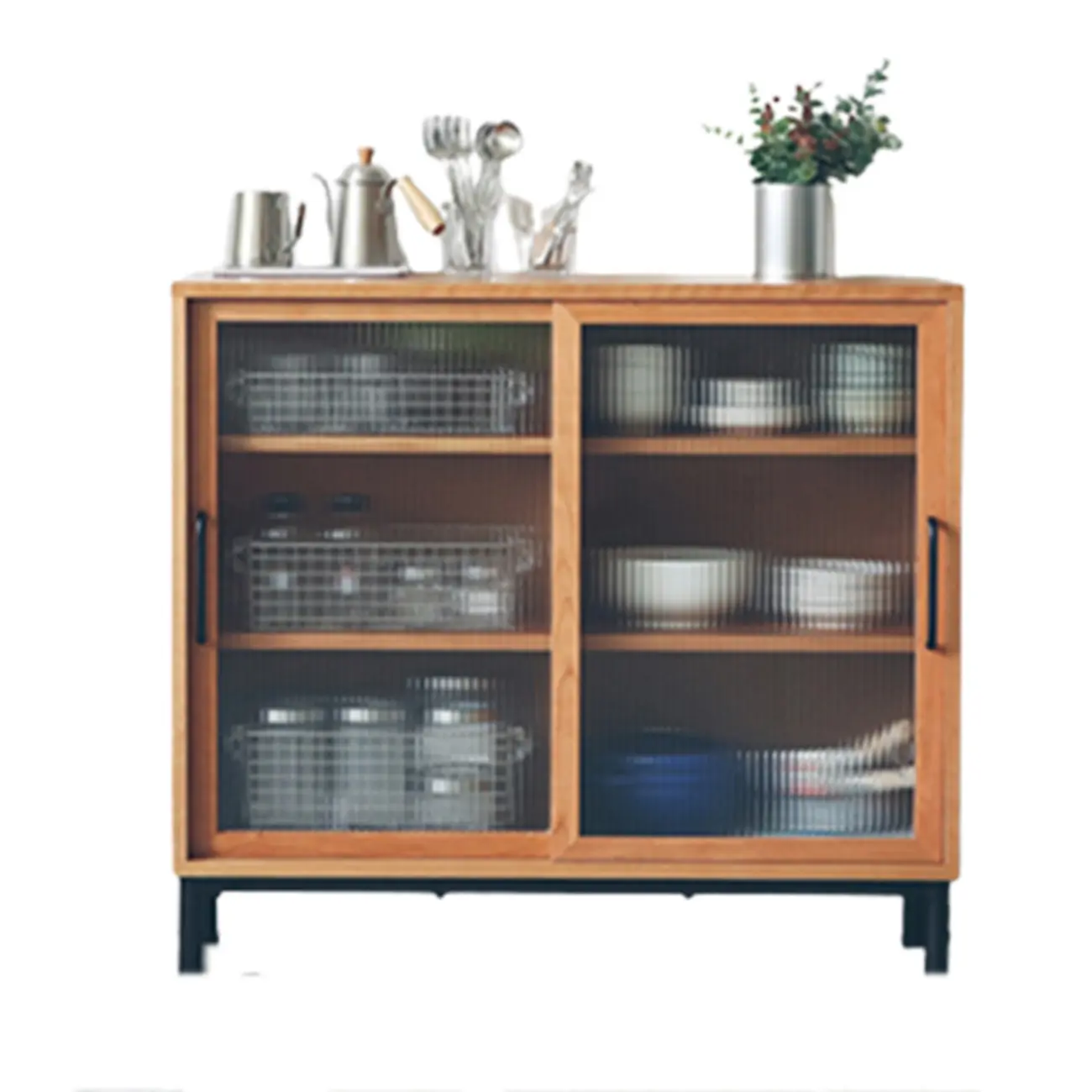 Modern Natural Wooden Sliding Glass Storage Cabinet Image - 5 | homeyfad