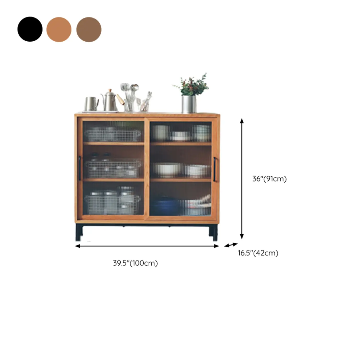 Modern Natural Wooden Sliding Glass Storage Cabinet #size | homeyfad