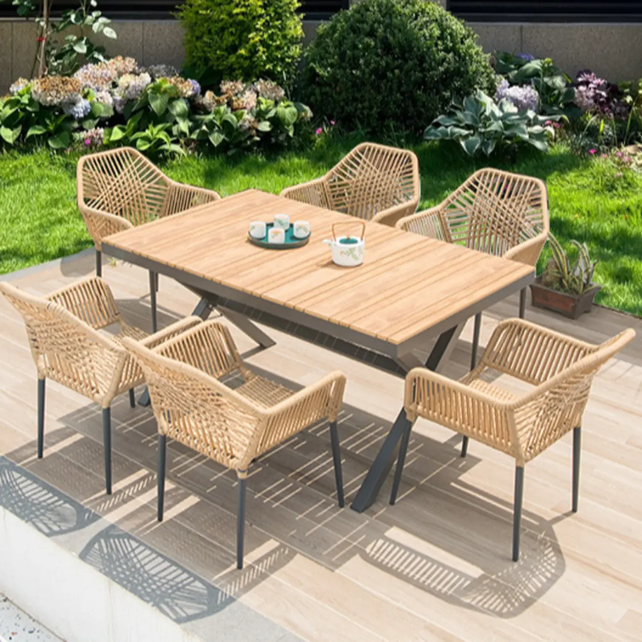 Modern Wicker Beige Outdoor Dining Chairs Image - 1 | homeyfad