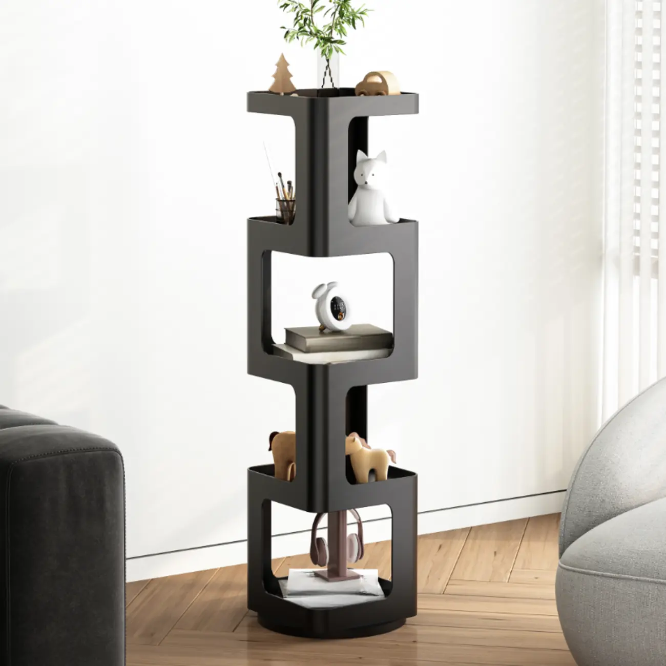 Chic Rotatable 4-Tier Vertical Metal Open Back Bookcase Image - 2 | homeyfad