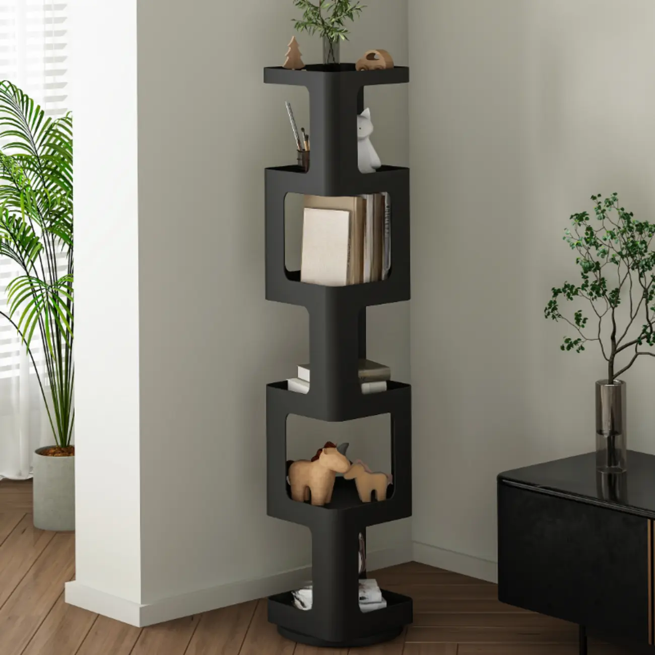 Chic Rotatable 4-Tier Vertical Metal Open Back Bookcase Image - 6 | homeyfad