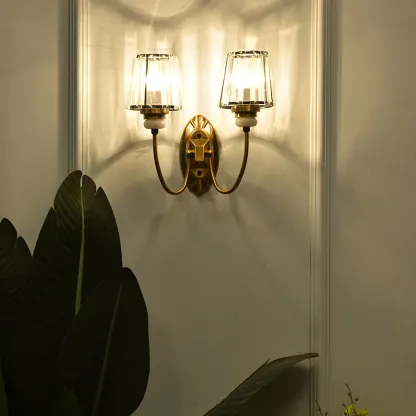 Elegant Brass Wall Sconce with Crystal Shade Image - 3